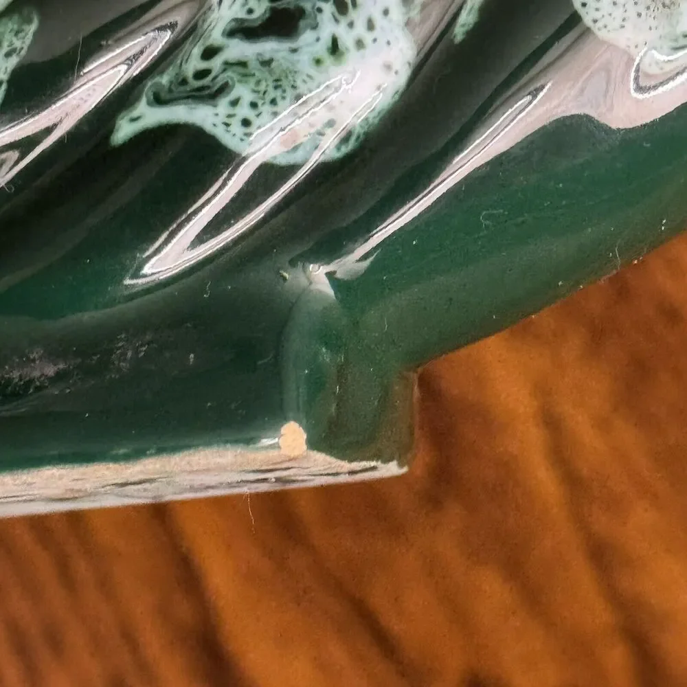 Italian M.N.Co Art Pottery Cornucopia‎ Vase Planter MCM Glaze Italy Vtg Green